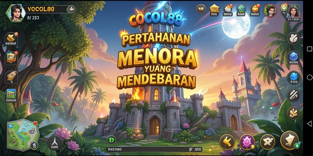 Tampilan gameplay COCOL88 menampilkan menara pertahanan yang strategis melawan gelombang musuh.
