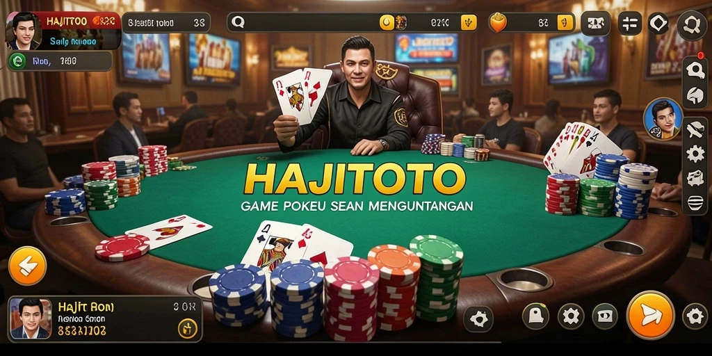 Tampilan gameplay seru di HAJITOTO dengan suasana poker yang mendebarkan.