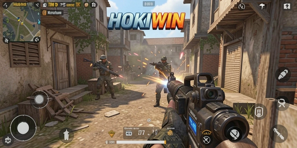 Tangkapan layar gameplay HOKIWIN menunjukkan aksi pertempuran yang mendebarkan.