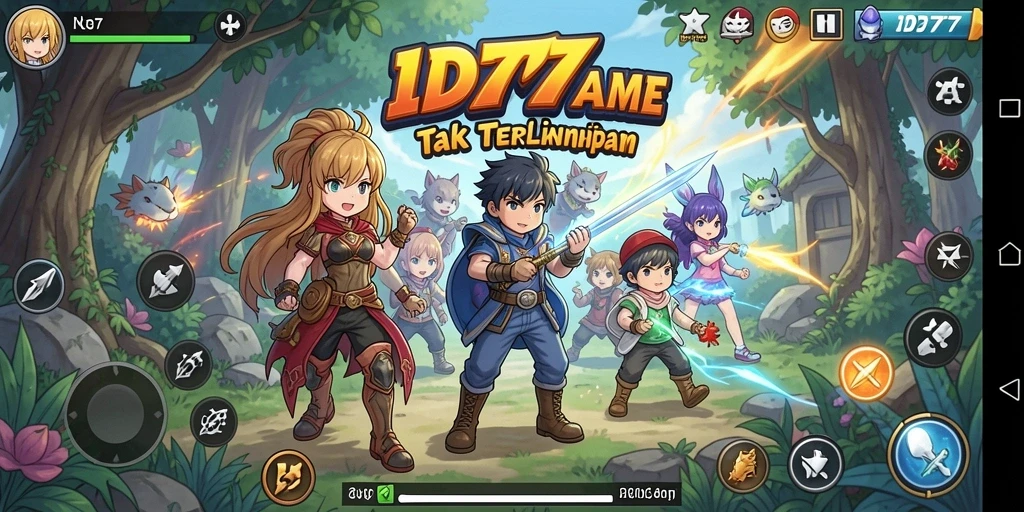 Screenshot gameplay ID777 menampilkan karakter anime yang dinamis.