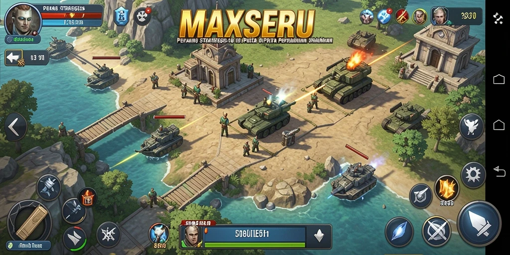 Aktivitas gameplay intens dalam MAXSERU saat pertahanan sedang berlangsung.
