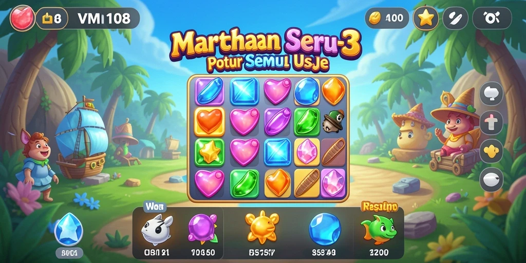 Screenshot gameplay <strong>VM108</strong> menampilkan kombinasi objek berwarna-warni yang seru.