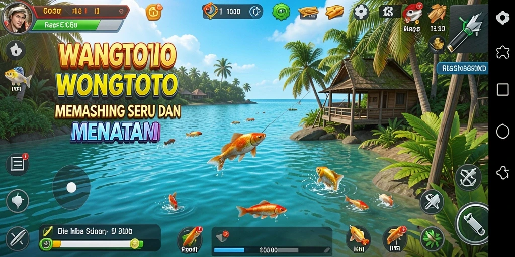 Screenshot gameplay WONGTOTO dengan pemain menangkap ikan besar.